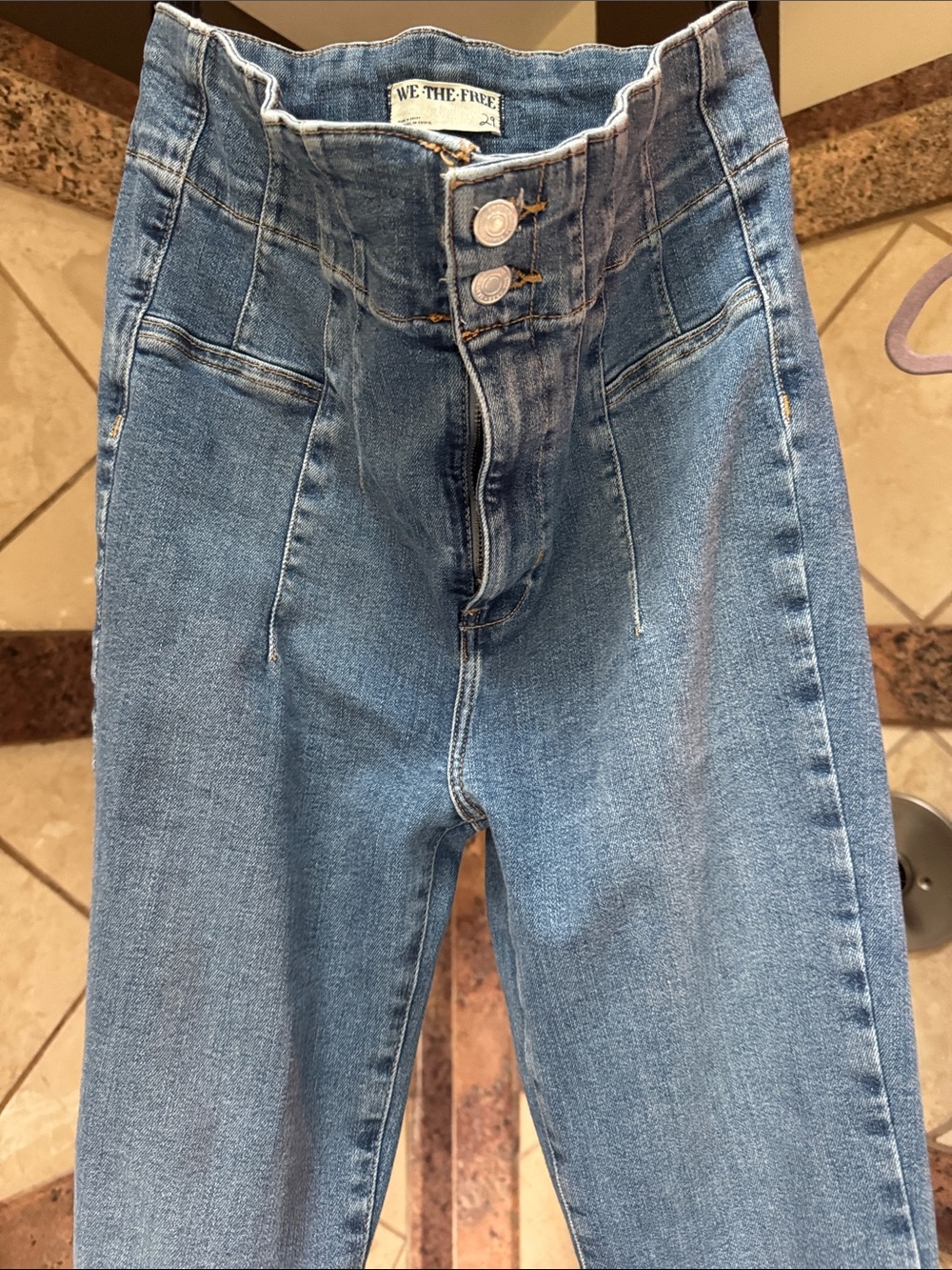 We The Free High-Rise Medium Blue Button-Front Jeans